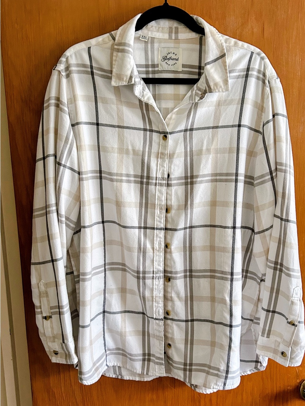 Women’s White Plaid Button-Up Shirt